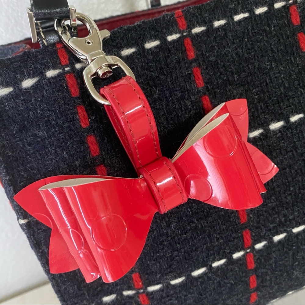 Red Gift Bow Purse Charm Hand Crafted from Up Cycled Kate Spade Bag
